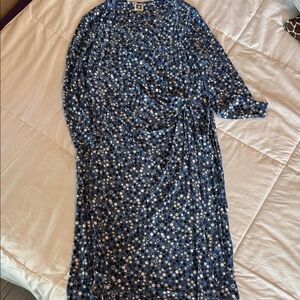Anne Klein Navy and White Patterned Long Sleeve Dress